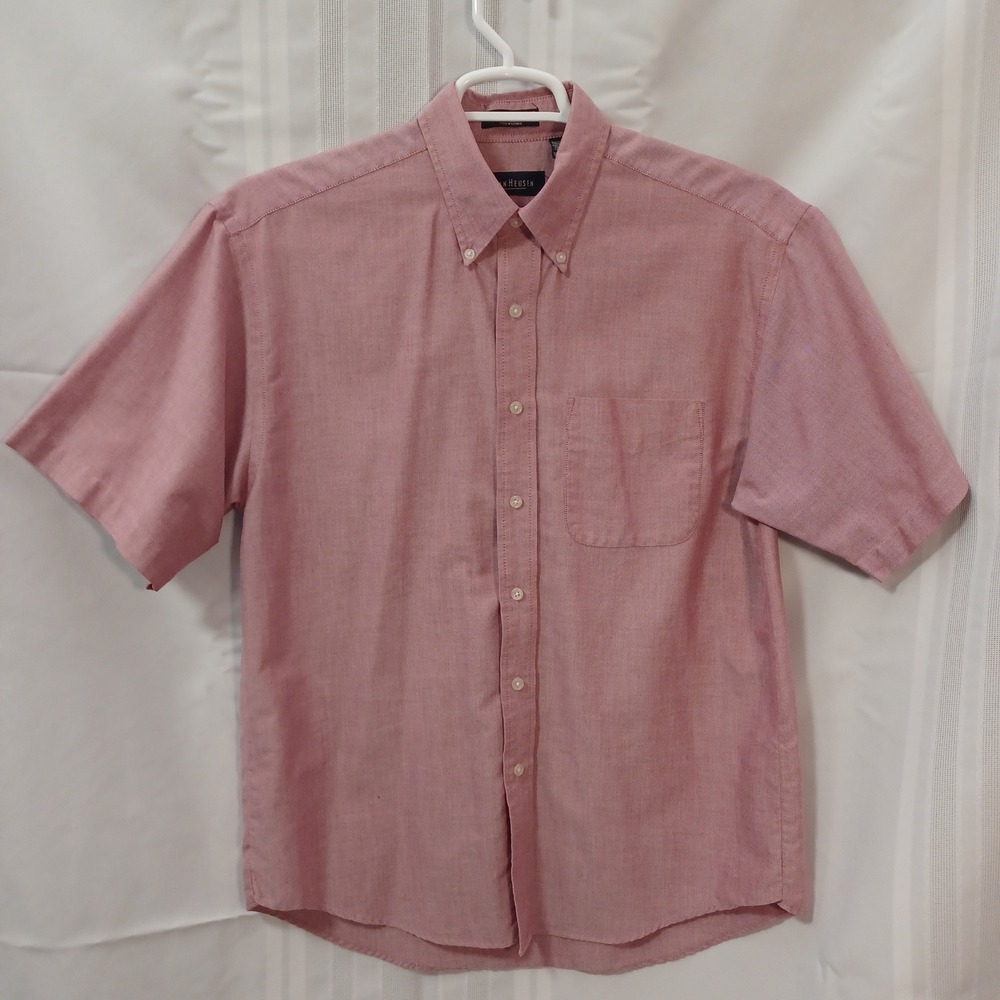 Van Heusen Shirt Mens M 15-15.5 Red Wrinkle Free Oxford Short Sleeve Button Down